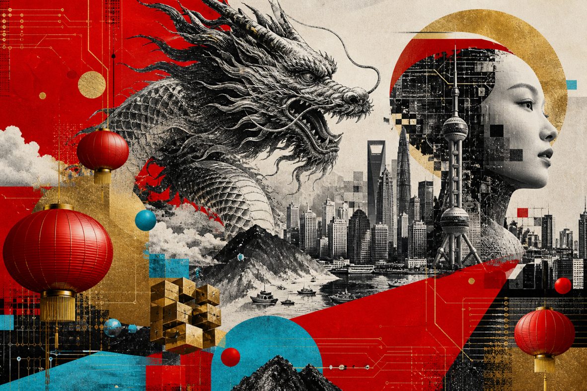 China AI ecosystem dragon illustration