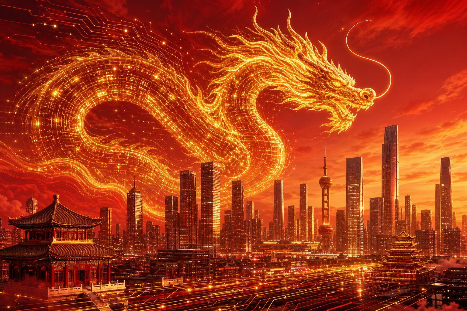China AI ecosystem dragon illustration